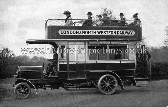 L & N W Railway Motor Omnibus Running between Harrow & Eatford via Bushey Heath. Hertfordshire. c.1915